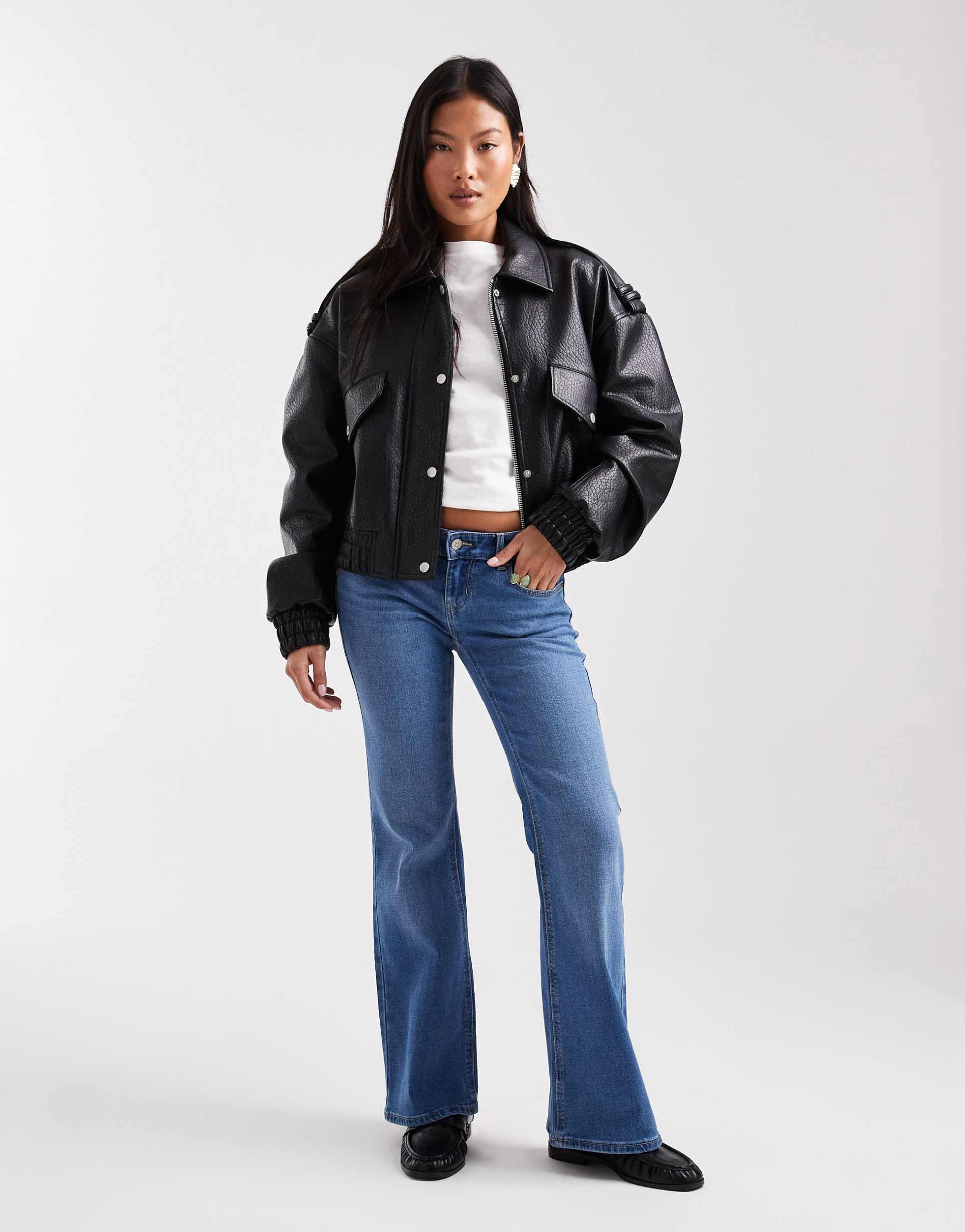 only petite lola super low waist flared jeans in light blue denim