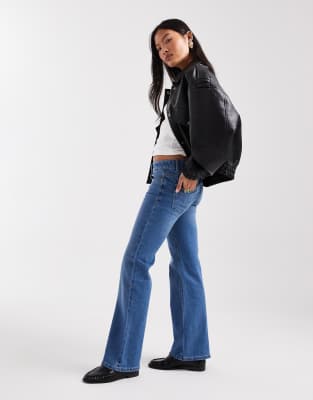 Only Petite Lola Super Low Waist Flared Jeans In Blue