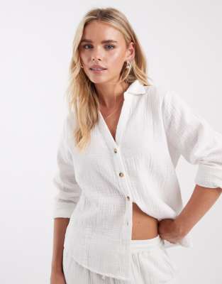 Only Petite Long Sleeve Cheesecloth Shirt In White