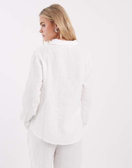 ONLY Petite long sleeve cheesecloth shirt in white (part of a set), 3 of 4