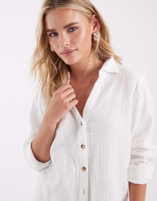 ONLY Petite long sleeve cheesecloth shirt in white (part of a set), 4 of 4