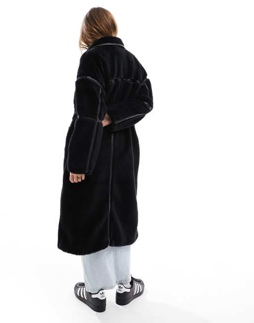 UO Faux Shearling Black Longline Coat