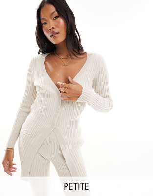 longline knit cardigan in beige - part of a set-Neutral