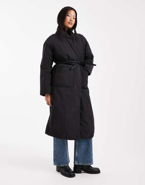 ONLY Petite – Longline-Mantel in Schwarz mit Bindegürtel - view 1