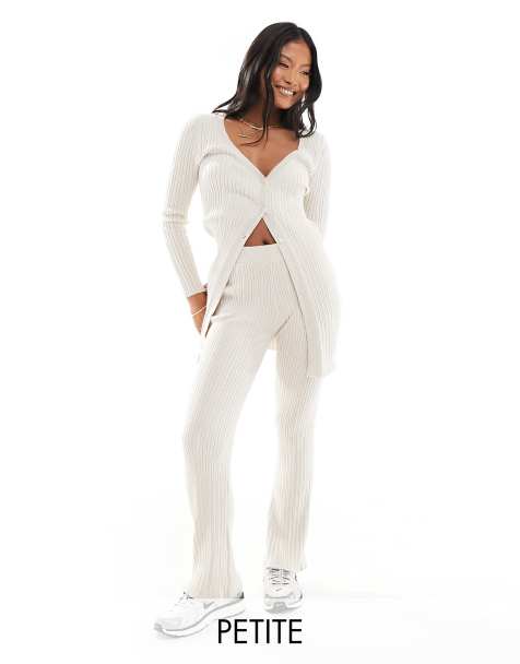 ONLY Petite loose fit knit pants in beige - part of a set - view 1