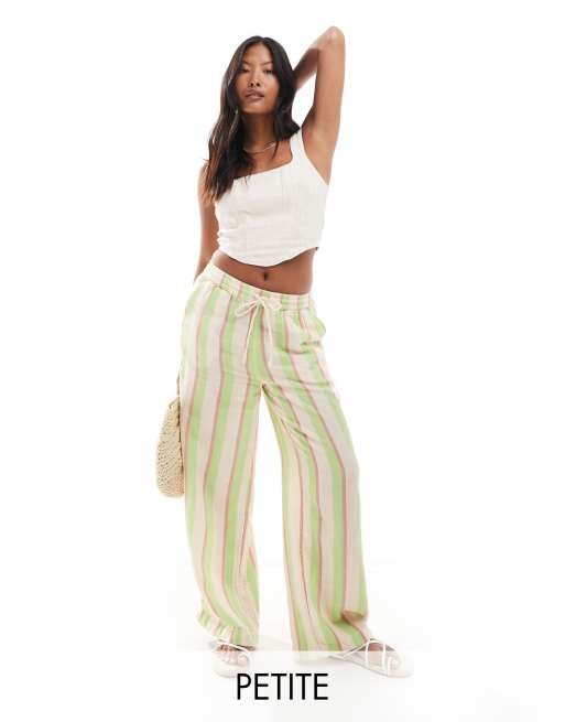 ONLY Petite loose fit pants in green & pink stripe 