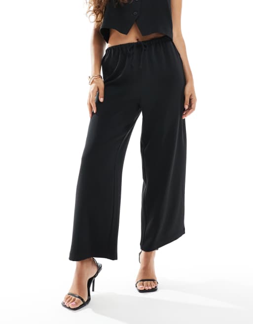 ONLY Petite loose fit tailored pants with string detail in black (part of a set), 4 of 5
