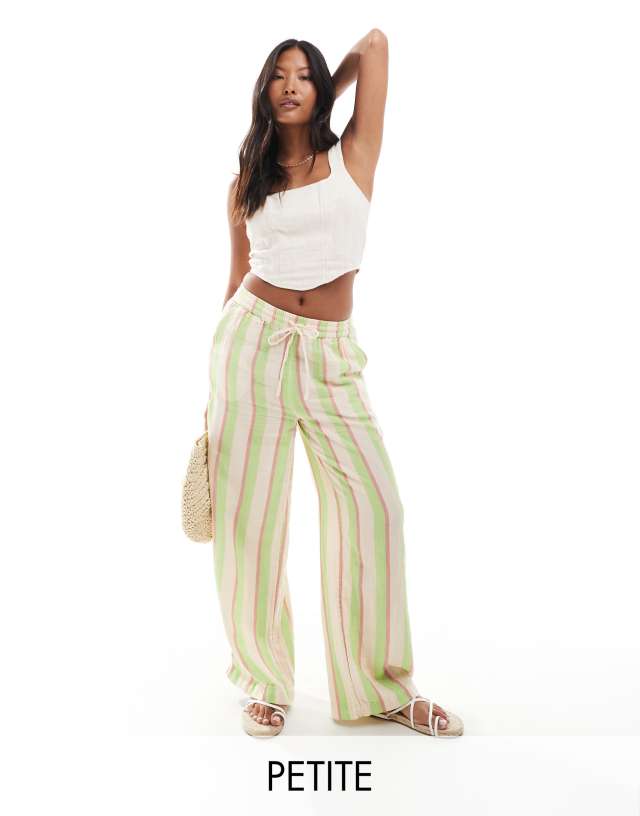 ONLY Petite - loose fit trouser in green & pink stripe