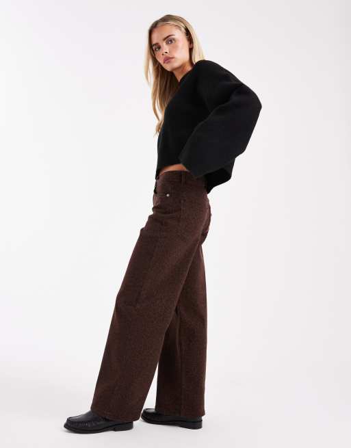 ONLY Petite - Madison - Jeans a fondo ampio marrone cioccolato con stampa leopardata, 3 di 5