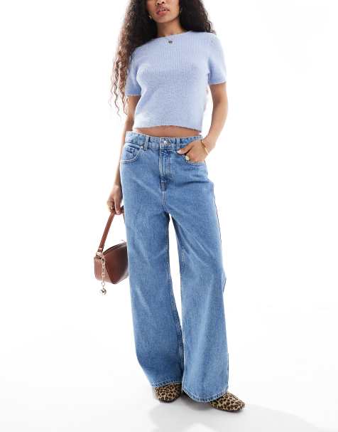ONLY Petite Maisie low waisted baggy wide leg jeans in light blue - view 1