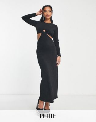 maxi dress with cut out sides in black glitter