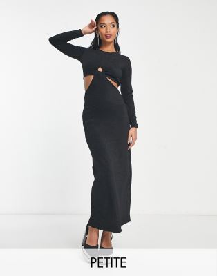 Only Petite Maxi Dress With Cut Out Sides In Black Glitter