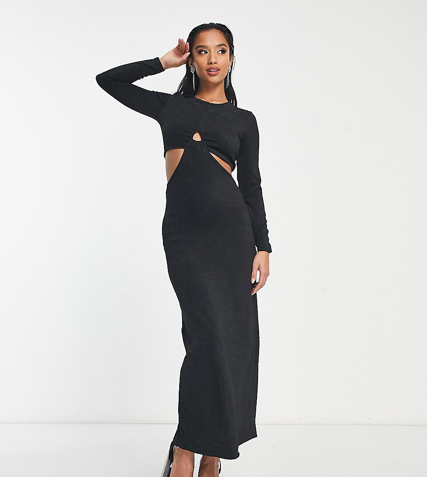 Only Petite maxi dress with cut out sides in black glitter