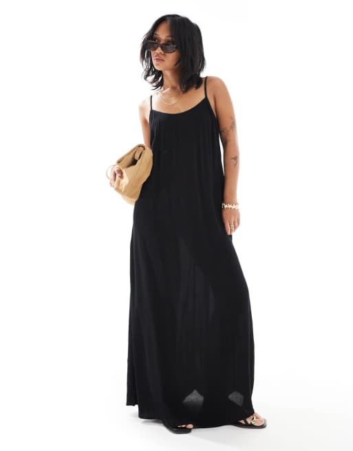 ONLY - Petite - Maxi jurk met bandjes en textuur in zwart