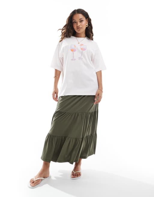 ONLY Petite - Maxi rok met stroken in kaki, 2 van 5