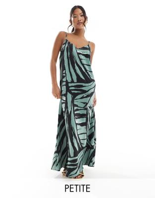 Only Petite - Maxikleid aus Satin mit mehrfarbigem abstraktem Print und V-Ausschnitt-Bunt