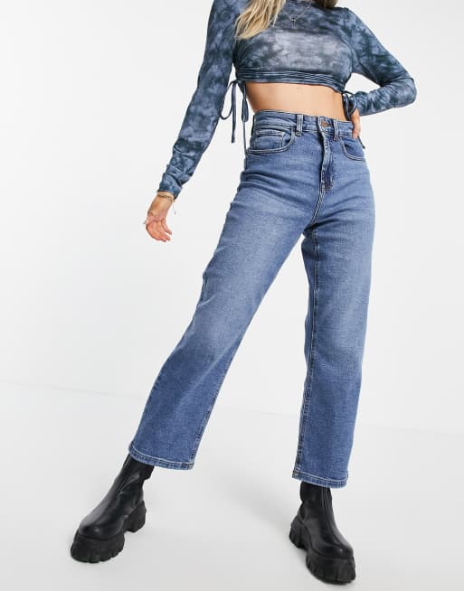 Only Petite Megan kick flare jeans with high in light blue | ASOS