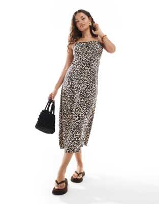 ONLY Petite - Midi-Trägerkleid mit Leopardenmuster-Braun