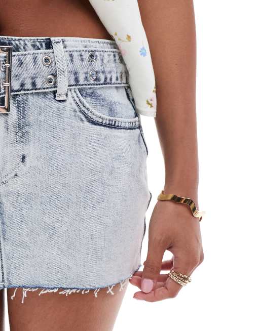 ONLY Petite mini belt denim skirt light acid wash 