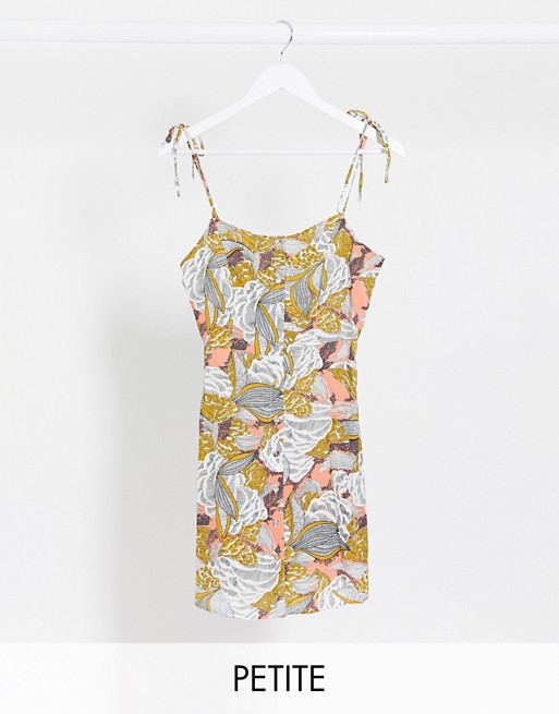 Only Petite mini cami dress with tie sleeves in abstract print