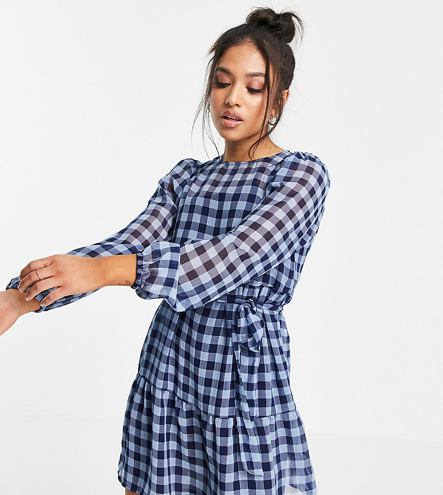 Only Petite mini dress in blue and black gingham-Blues