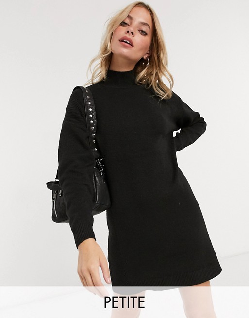 Only Petite mini jumper dress with high neck in black