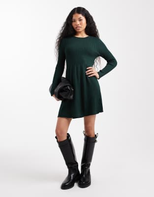 ONLY Petite mini knit skater dress in dark green