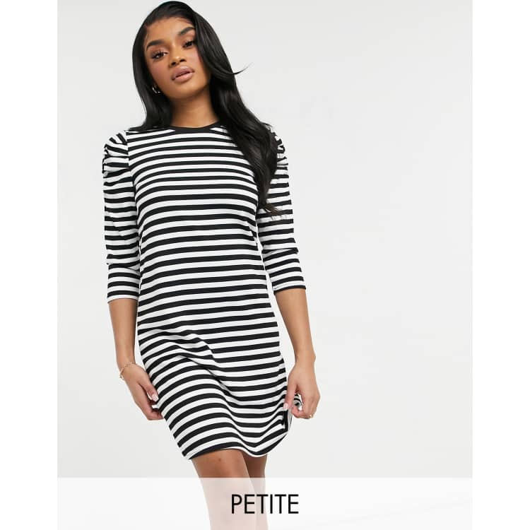 Only Petite mini swing dress with puff sleeves in black stripe ASOS