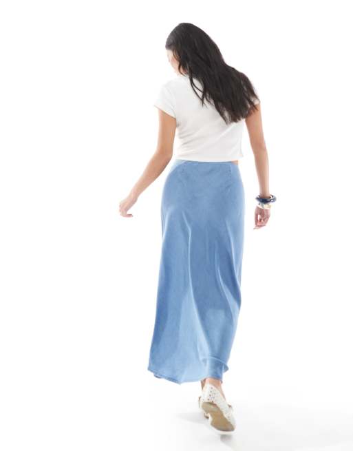 ONLY Petite – Niebieska spódnica maxi z tkaniny chambray, 2 z 5