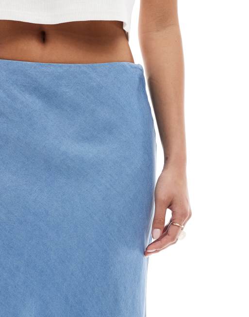 ONLY Petite – Niebieska spódnica maxi z tkaniny chambray, 3 z 5