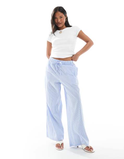 ONLY Petite wide leg trousers in blue stripes