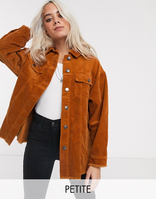 Only Petite oversized cord shirt in brown