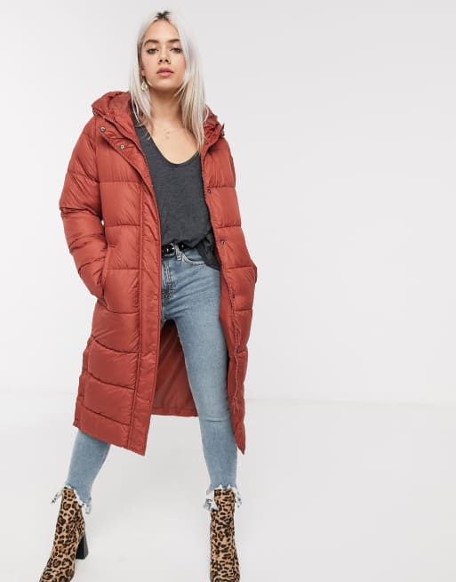 Rust long store padded coat