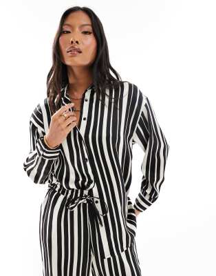 ONLY Petite oversized shirt co-ord in black and white stripe - ASOS Price Checker