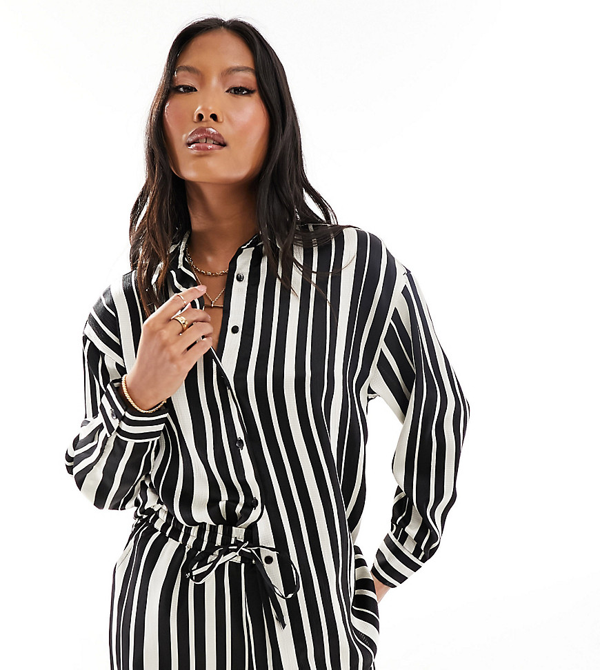 ONLY Petite oversized shirt co-ord in black and white stripe-Multi