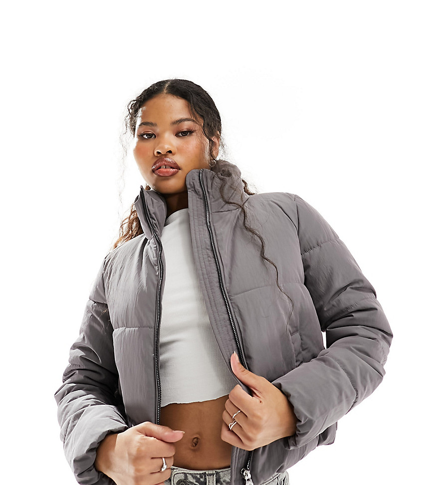 Only Petite Padded High Neck Jacket In Dark Gray
