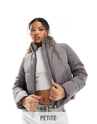 Only Petite padded high neck jacket in dark grey