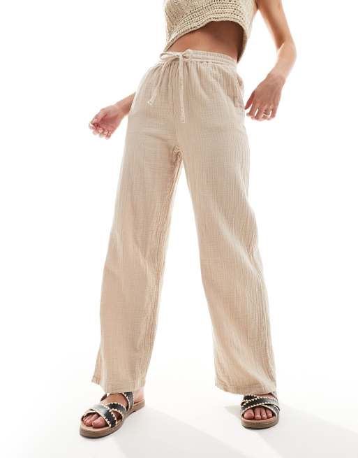 ONLY Petite - Pantalon ample en gaze - Beige , 4 de 5