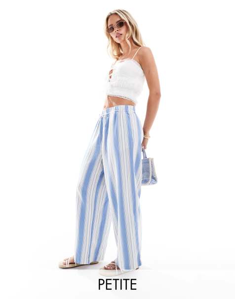 ONLY Petite - Pantalon ample en lin à rayures - Bleu et blanc - view 1