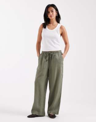 Pantalon ample en lin mélangé - Kaki clair-Vert 44