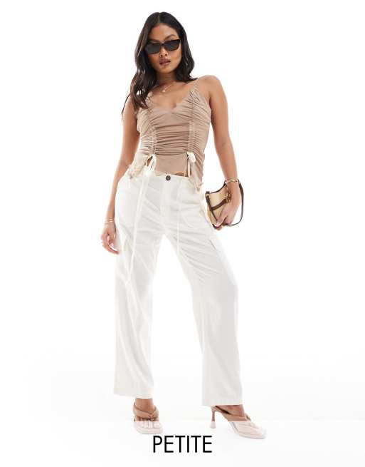 ONLY Petite - Pantalon cargo ample en lin mélangé - Blanc