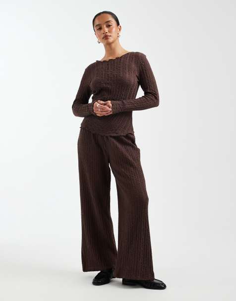 ONLY Petite - Pantalon d'ensemble ample en tissu texturé - Chocolat - view 1