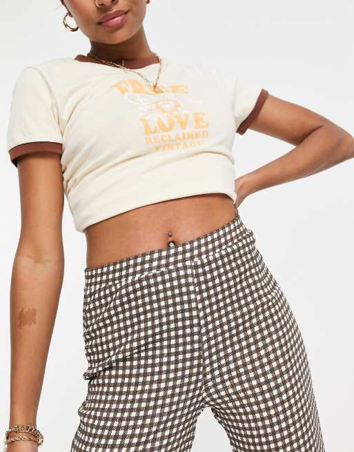 Only Petite Pantalon evase Vichy marron