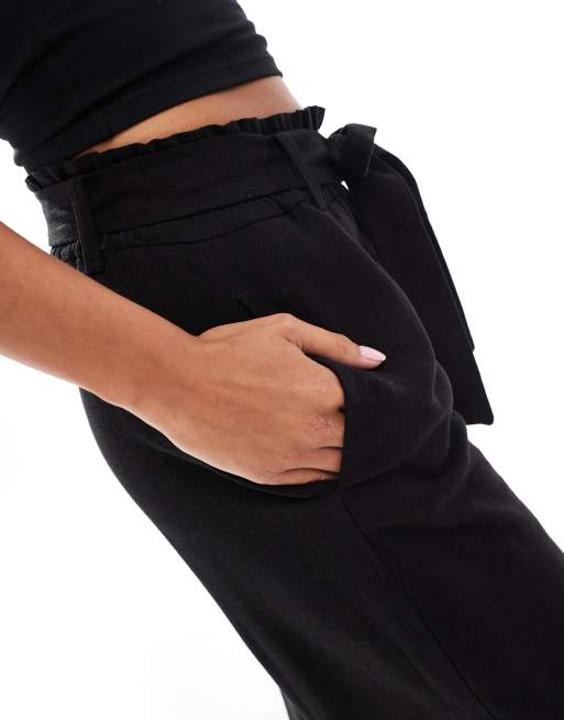 ONLY Petite - Pantalon large en lin noué à la taille - Noir , 3 de 5