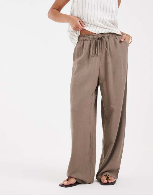 ONLY Petite - Pantaloni a fondo ampio in misto lino marroni, 4 di 5