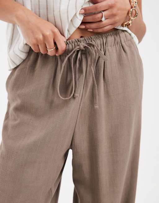 ONLY Petite - Pantaloni a fondo ampio in misto lino marroni, 5 di 5