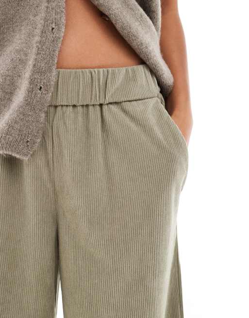 ONLY Petite - Pantaloni a fondo ampio verde salvia in velluto a coste , 2 di 5