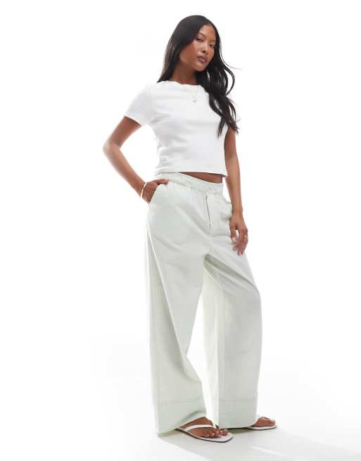 ONLY Petite - Pantaloni a fondo ampio verdi a quadretti con dettaglio stile boxer