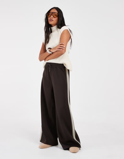 Only Petite pantaloni a gamba larga con banda laterale marrone - view 1