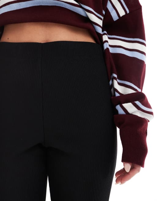 ONLY Petite - Pantaloni a zampa a vita alta neri a coste, 3 di 5